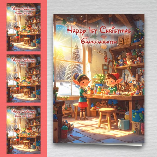 Santa elves christmas card - santa's,
