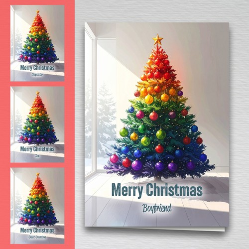 Rainbow tree christmas card - rainbow,